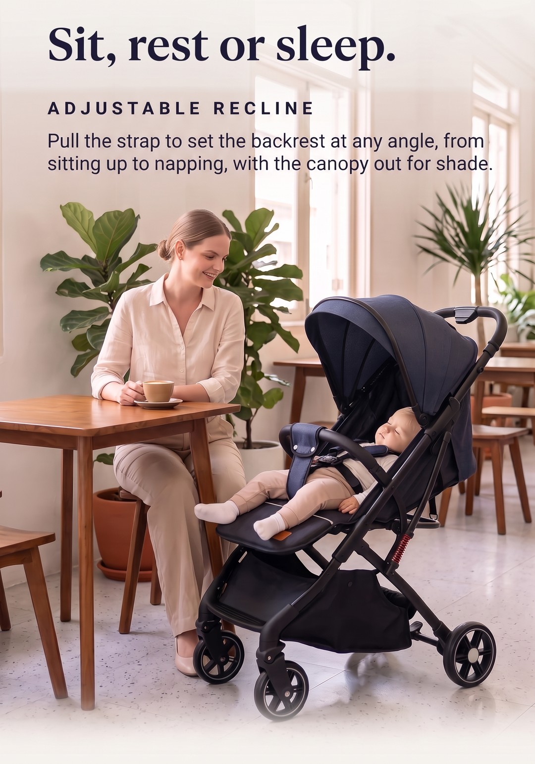 LunaNavi stepless recline: sit, rest or sleep