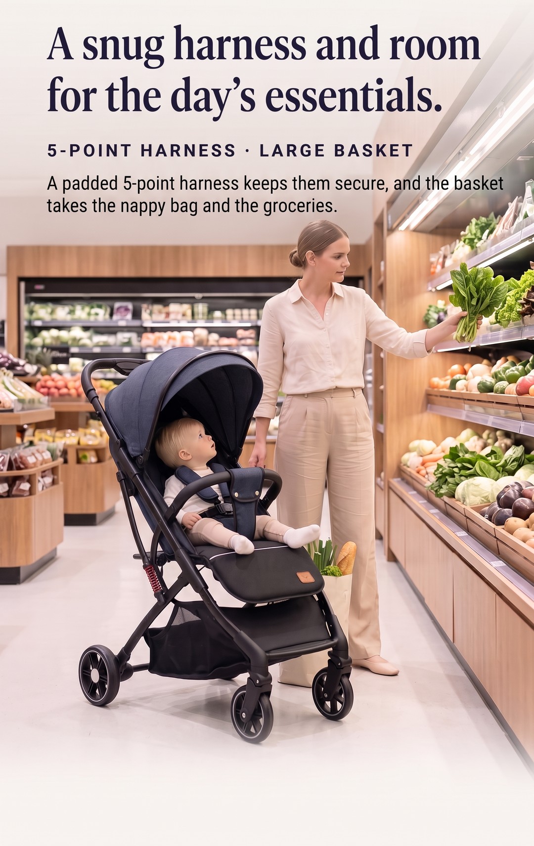 LunaNavi 5-point harness and storage basket